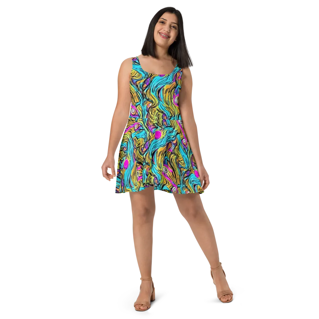 Liquid Neon on Skater Dress — Front
