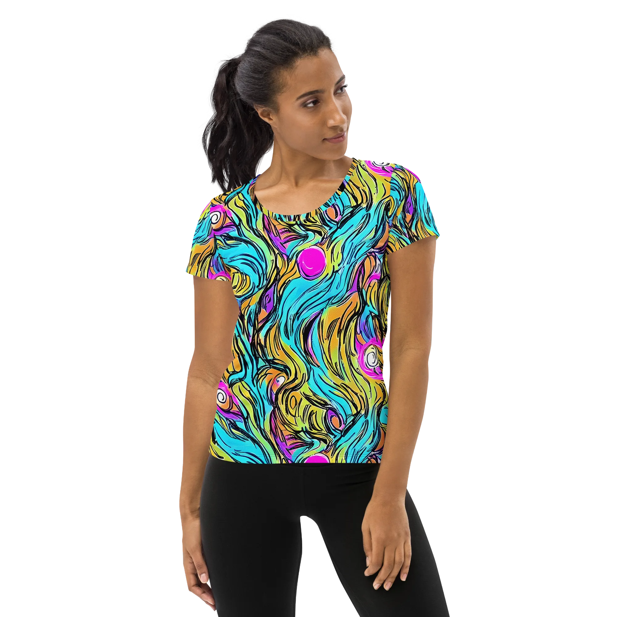 Liquid Neon on Women's Athletic T-Shirt — Front