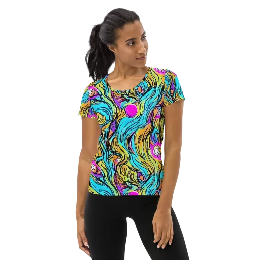 Liquid Neon on a Women's Athletic T-Shirt