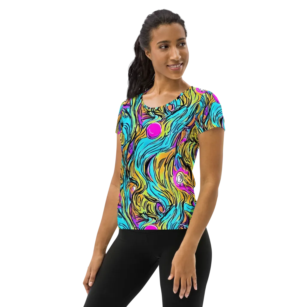 Liquid Neon on Women's Athletic T-Shirt — Left