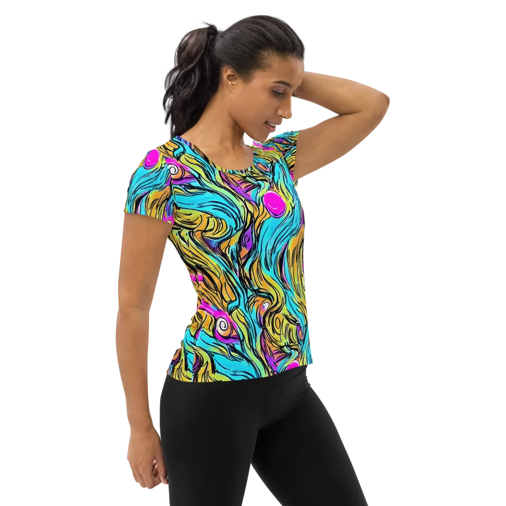 Liquid Neon on Women's Athletic T-Shirt — Right