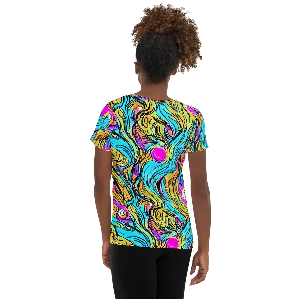 Liquid Neon on Women's Athletic T-Shirt — Back