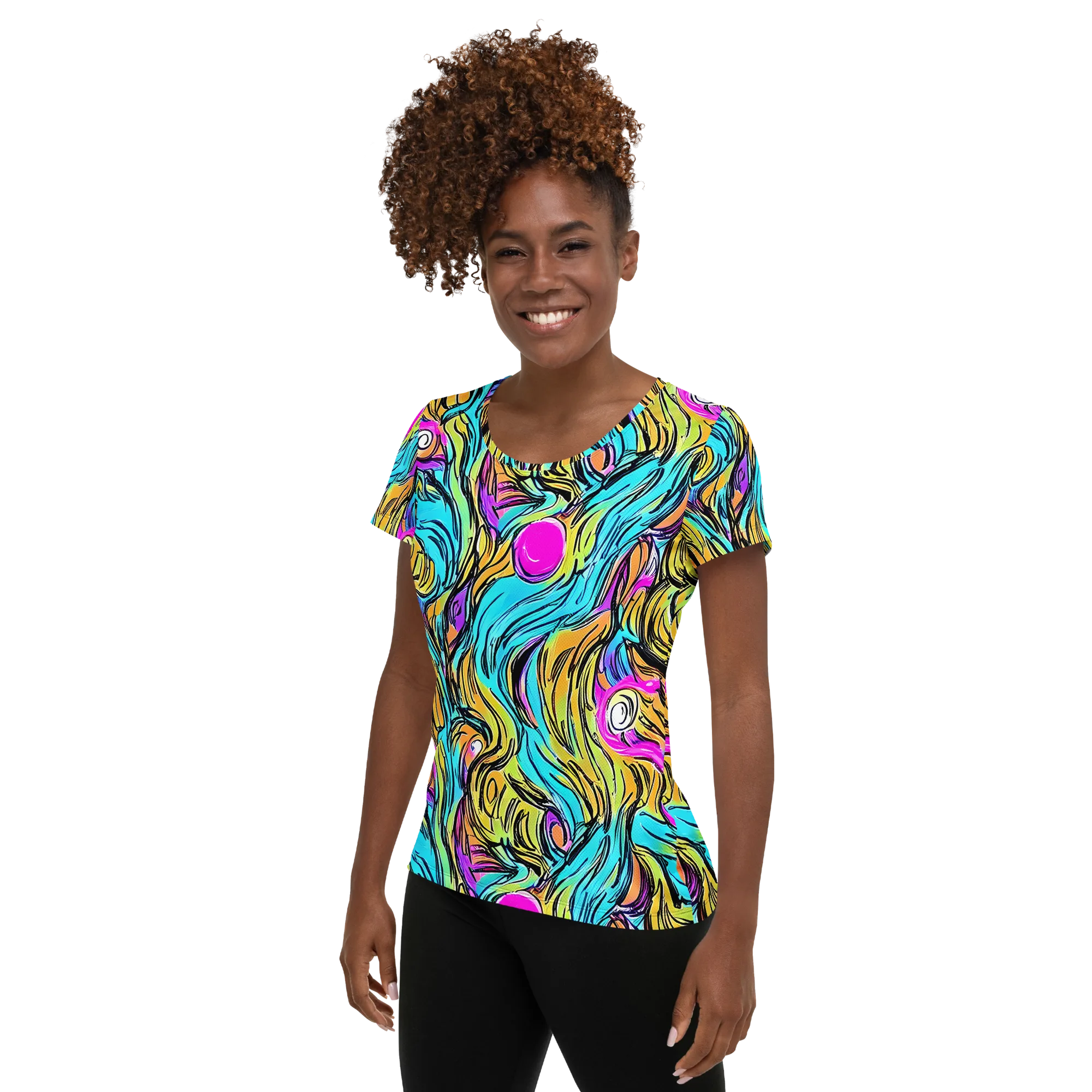Liquid Neon on Women's Athletic T-Shirt — Left