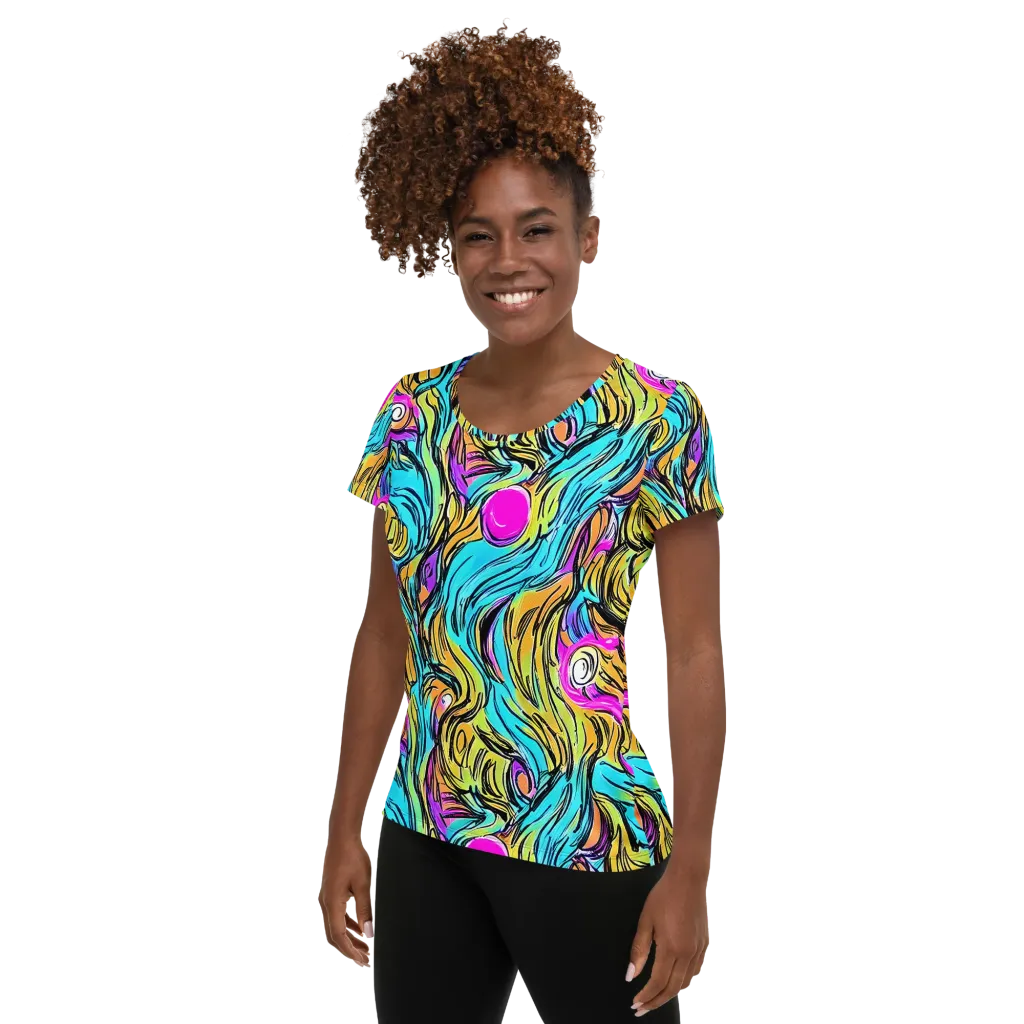 Liquid Neon on Women's Athletic T-Shirt — Left