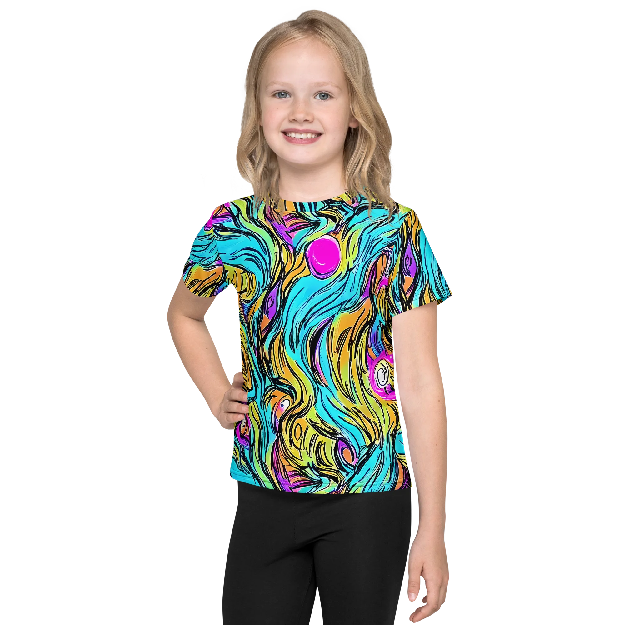 Liquid Neon on Kids Crew Neck T-Shirt — Front