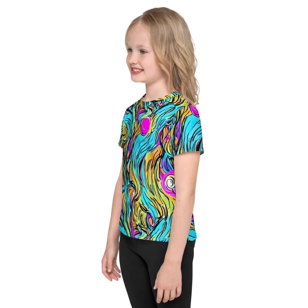 Liquid Neon on Kids Crew Neck T-Shirt — Left