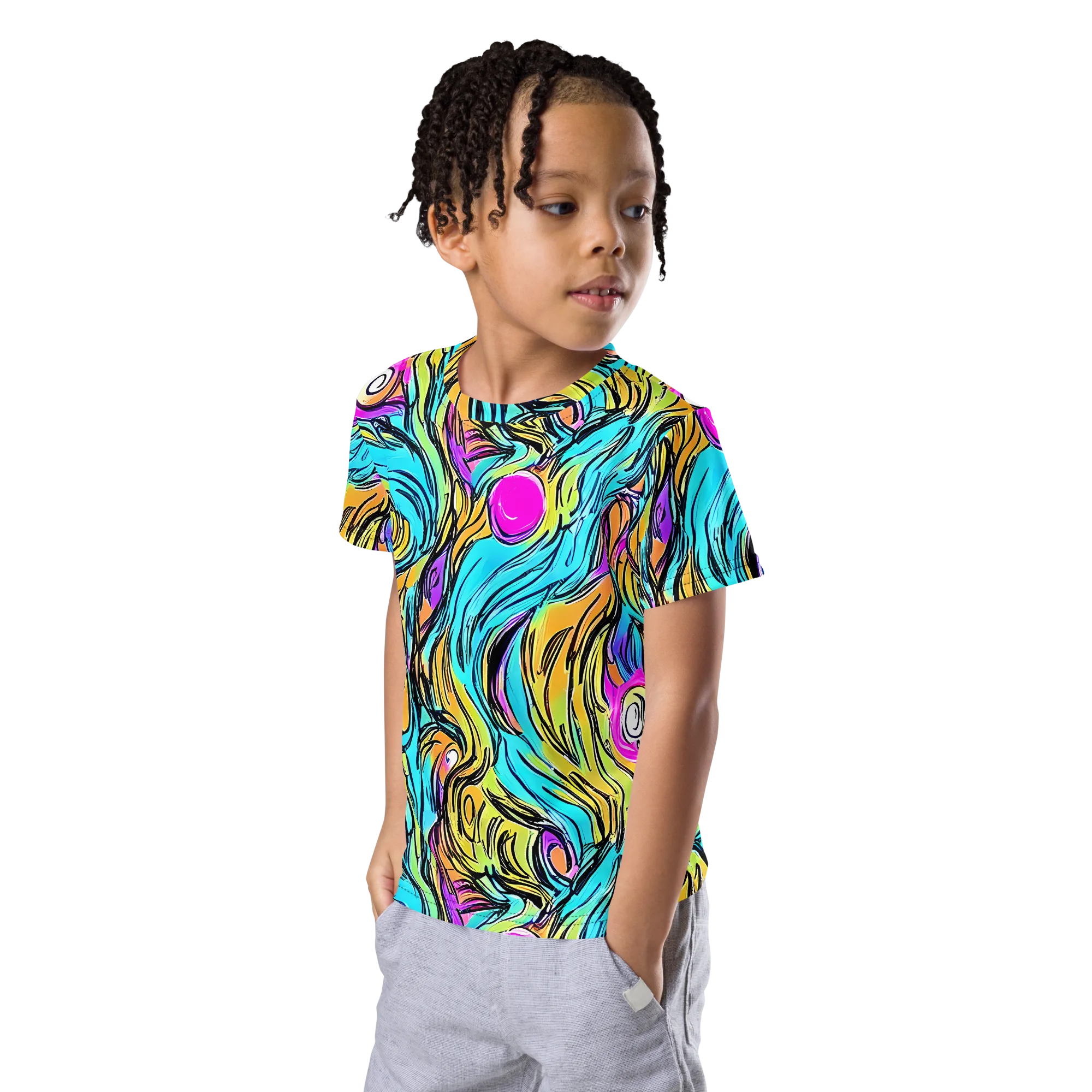 Liquid Neon on Kids Crew Neck T-Shirt — Left Front