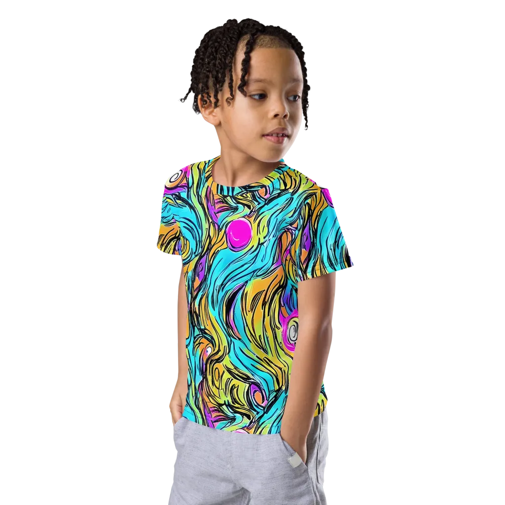 Liquid Neon on Kids Crew Neck T-Shirt — Left Front