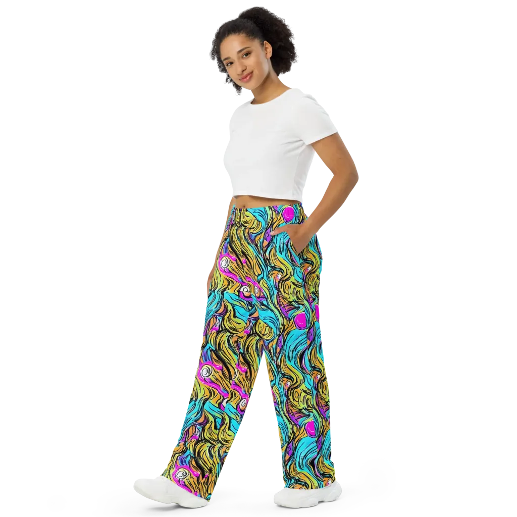 Liquid Neon on Wide-Leg Pants — Left Front