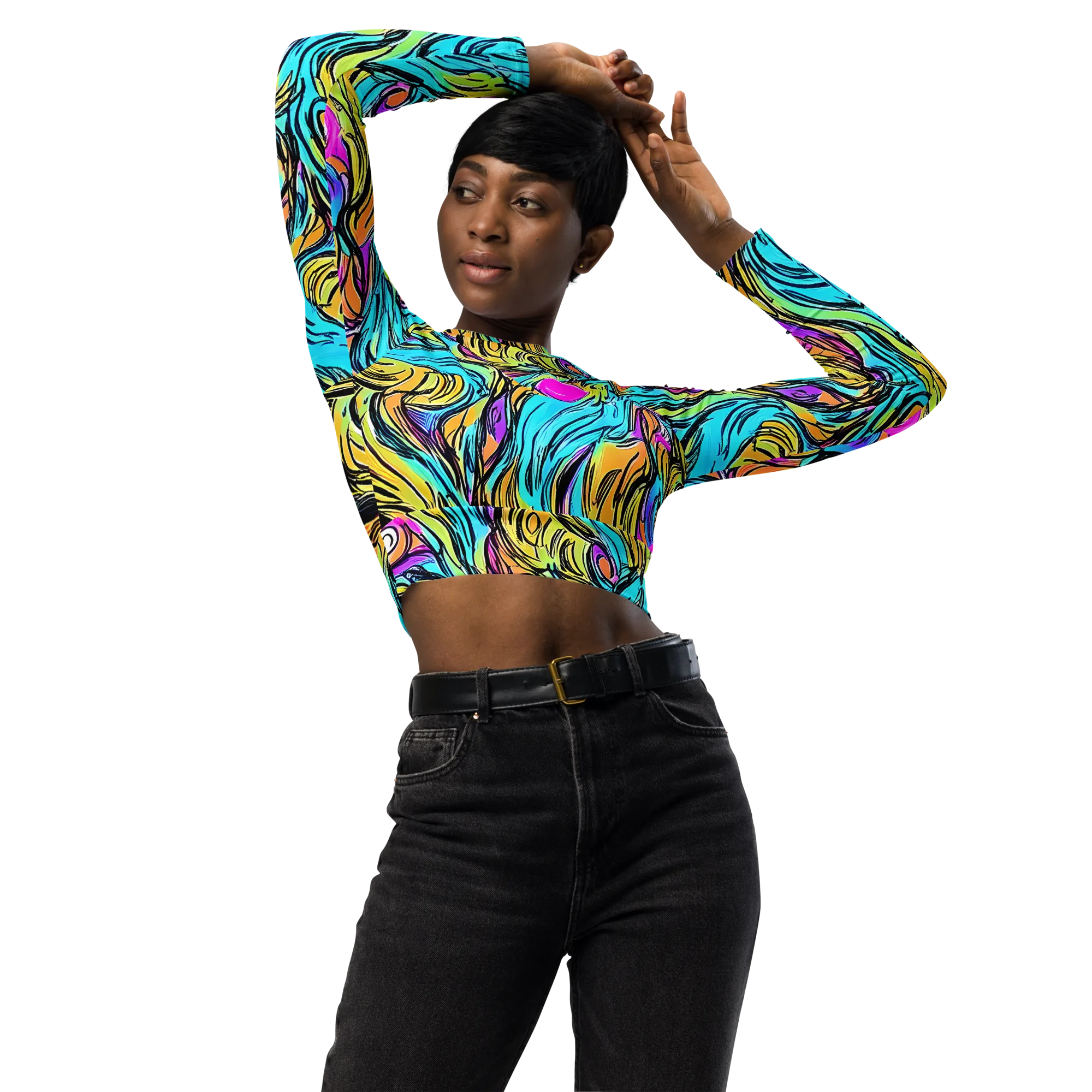 Liquid Neon on Long Sleeve Crop Top — Front