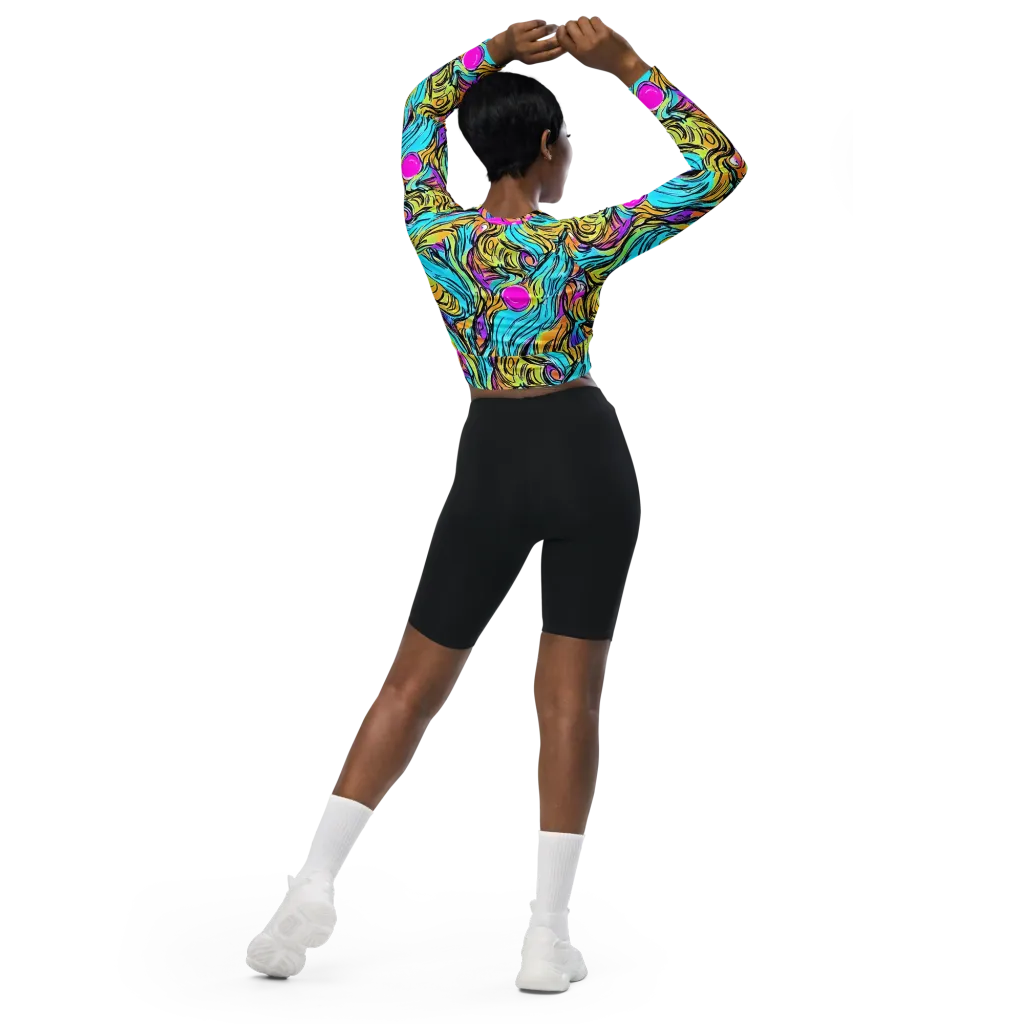 Liquid Neon on Long Sleeve Crop Top — Back
