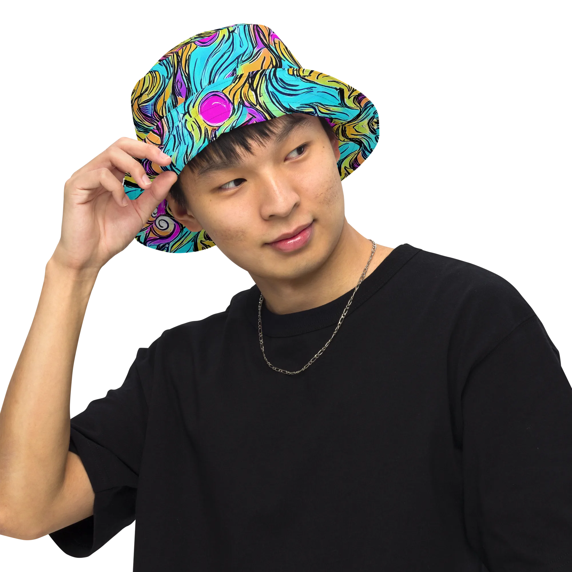Liquid Neon on Reversible Bucket Hat — Front Inside