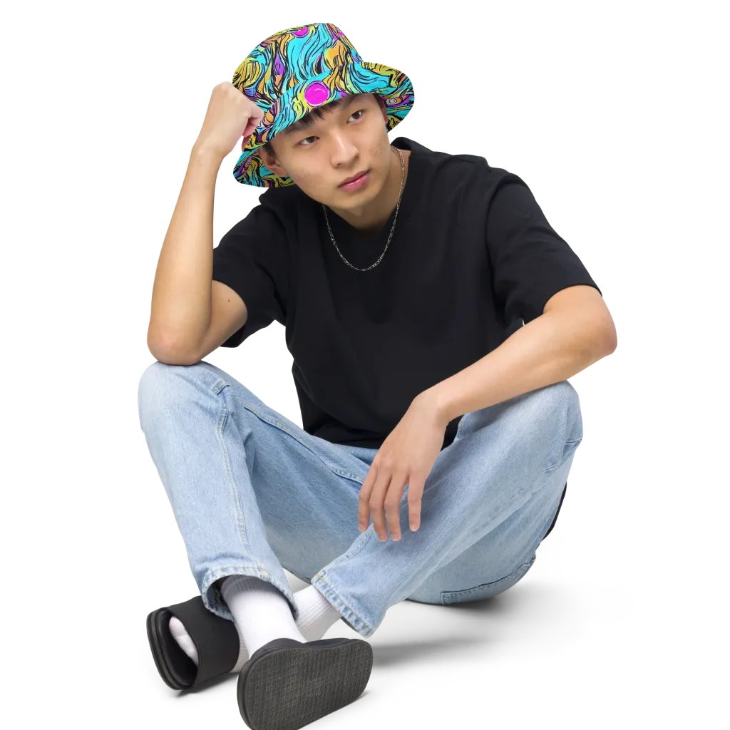 Liquid Neon on Reversible Bucket Hat — Front 2 Inside