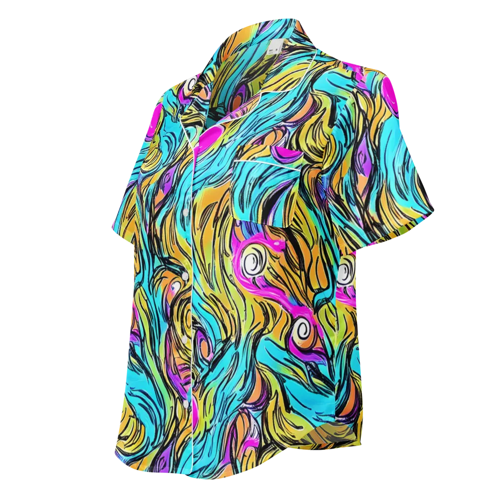 Liquid Neon on Women's Short Sleeve Pajama Top — Left Front