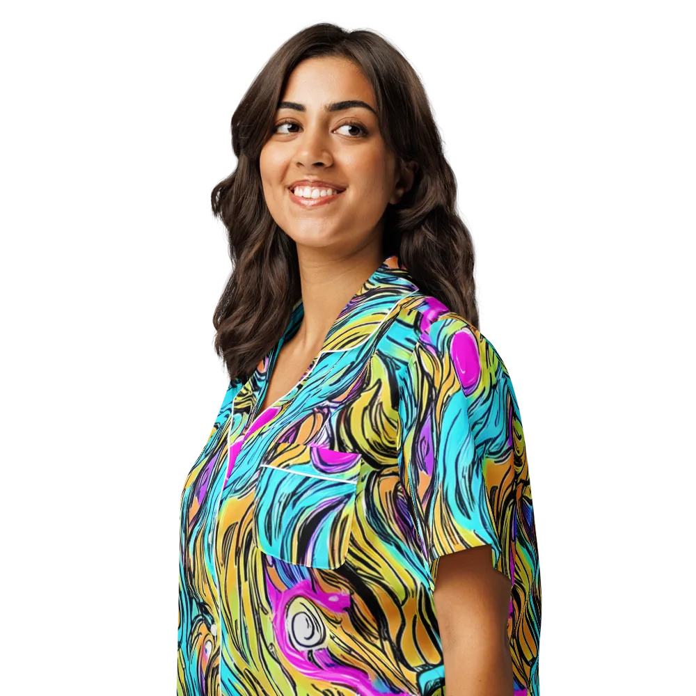 Liquid Neon on Women's Short Sleeve Pajama Top — Left Front