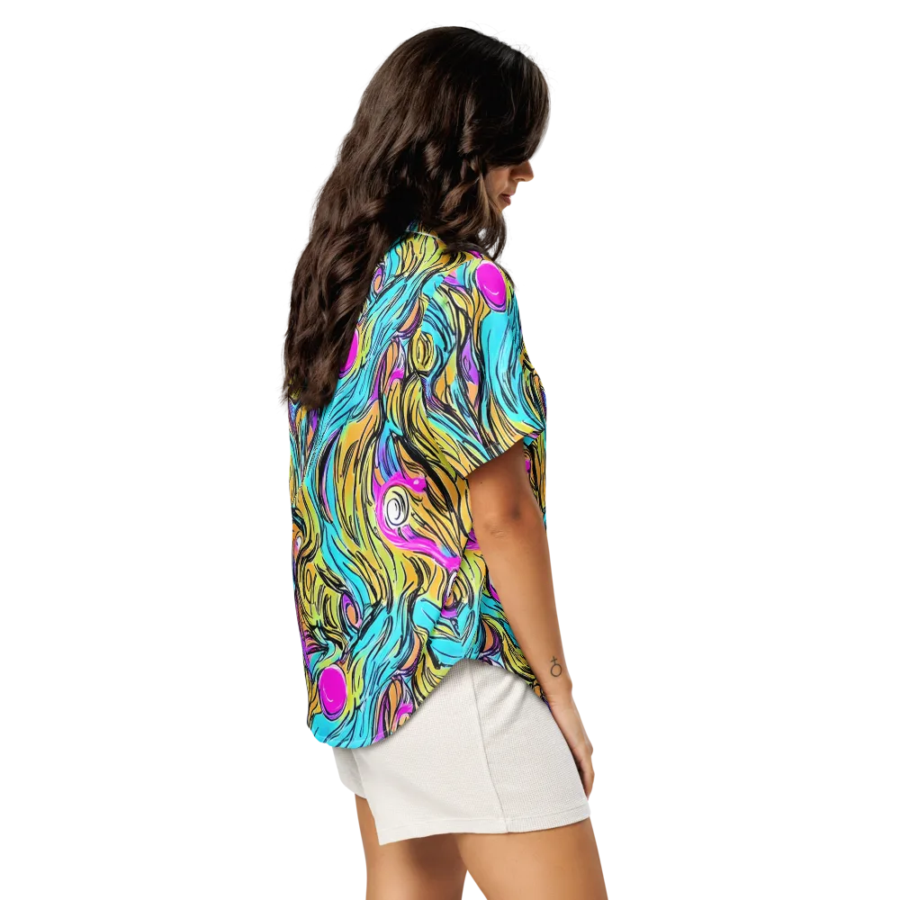 Liquid Neon on Women's Short Sleeve Pajama Top — Right Back