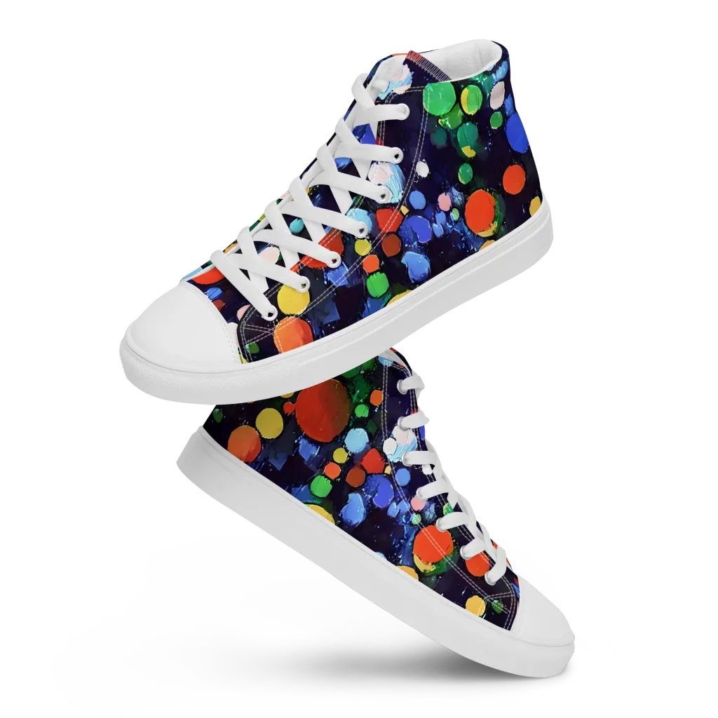 Painted Planetarium on Men's High Top Canvas Shoes — Front