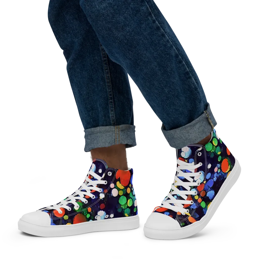Painted Planetarium on Men's High Top Canvas Shoes — Left