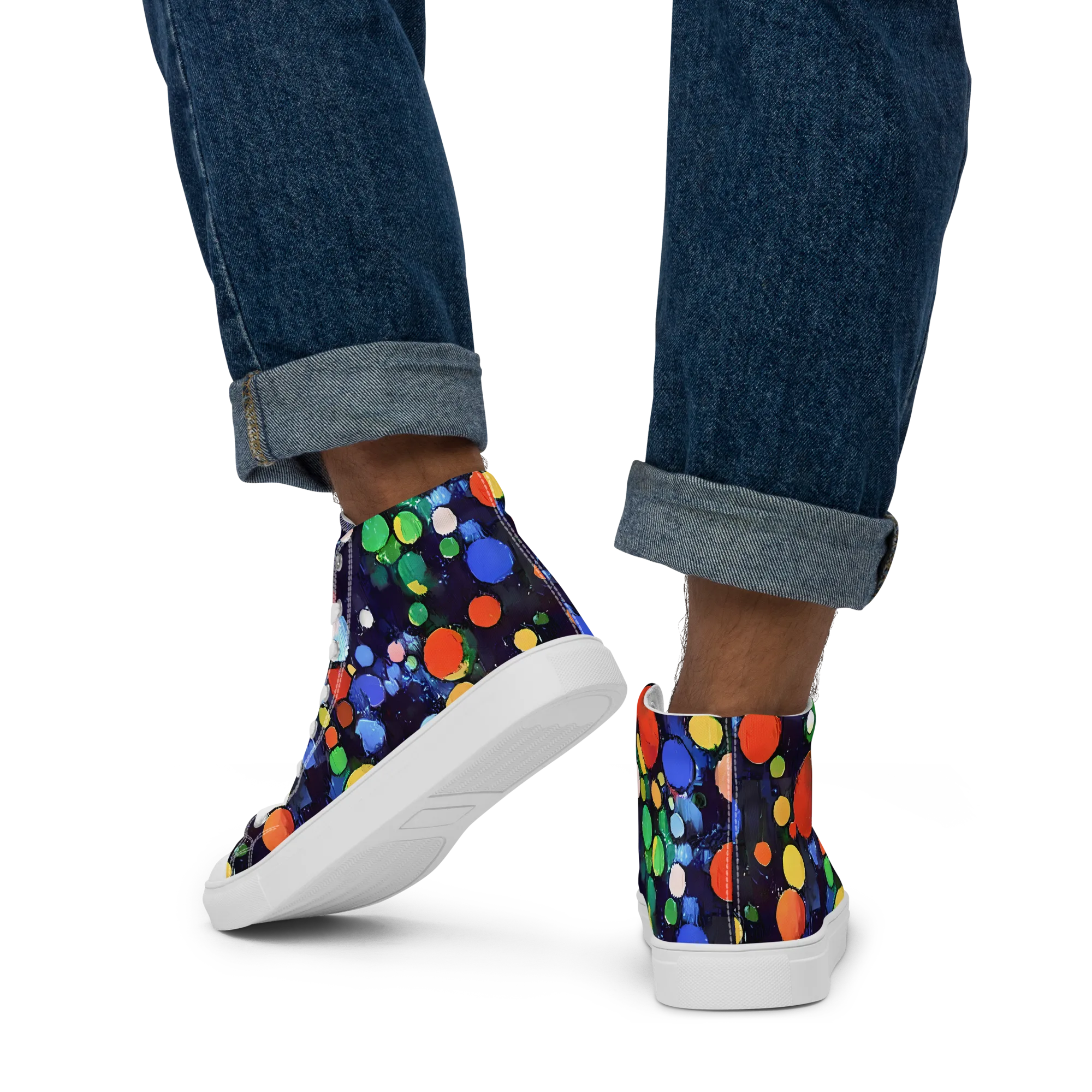 Painted Planetarium on Men's High Top Canvas Shoes — Back
