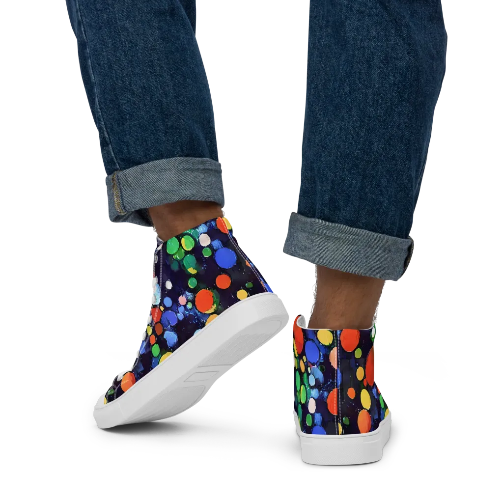 Painted Planetarium on Men's High Top Canvas Shoes — Back