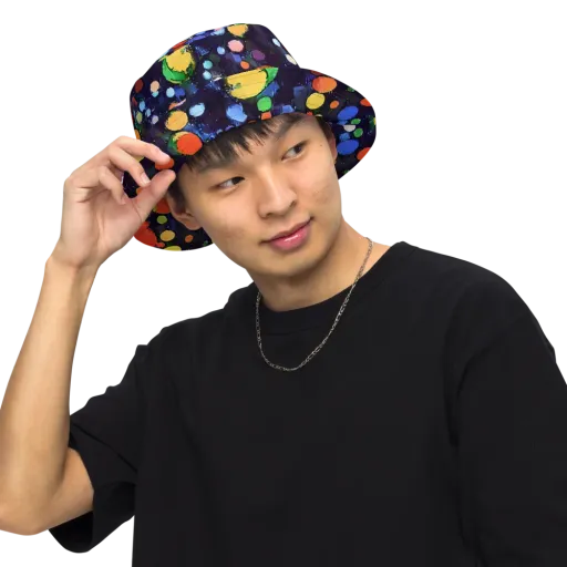 Painted Planetarium on a Reversible Bucket Hat