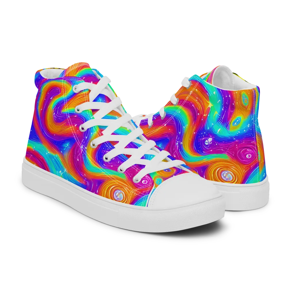Color Cyclone on Men's High Top Canvas Shoes — Right