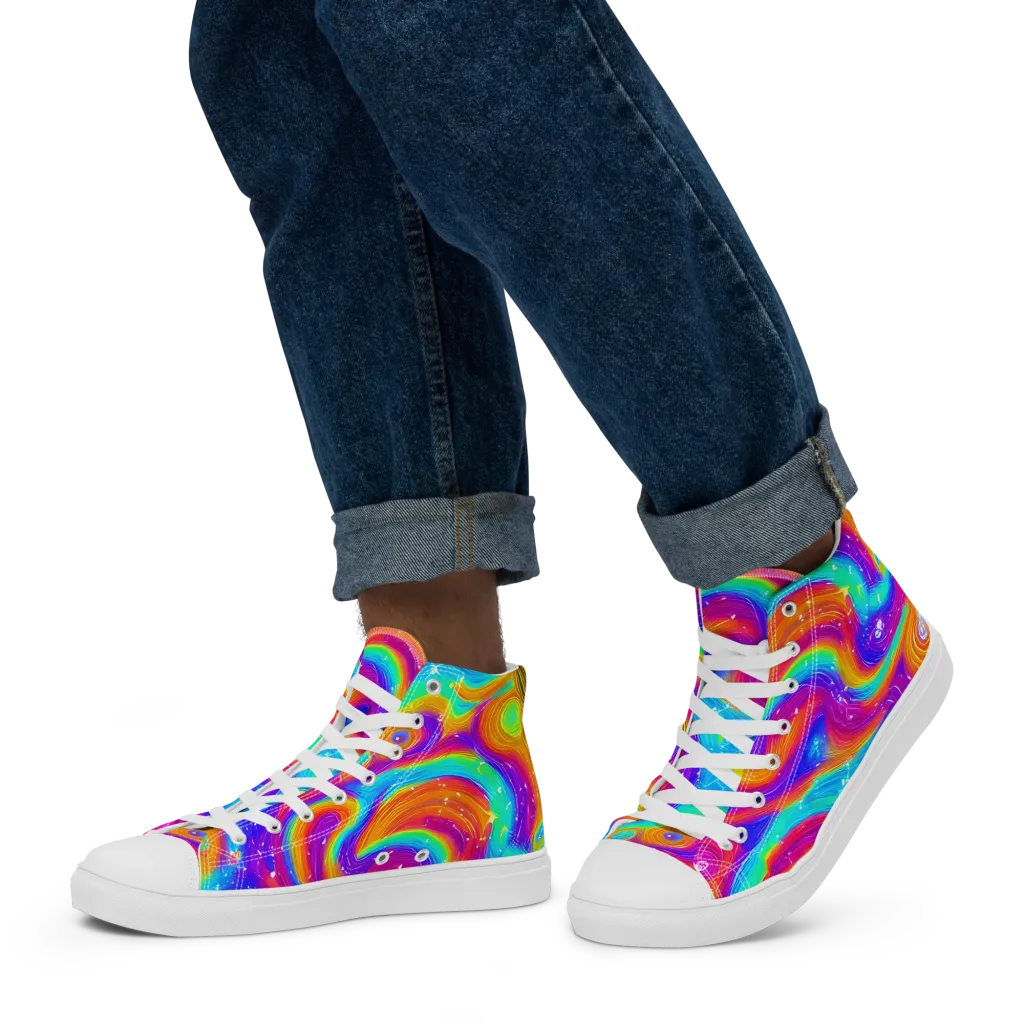 Color Cyclone on Men's High Top Canvas Shoes — Left