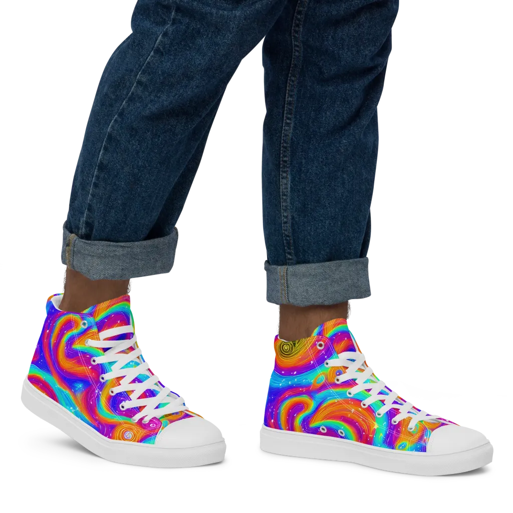Color Cyclone on Men's High Top Canvas Shoes — Right