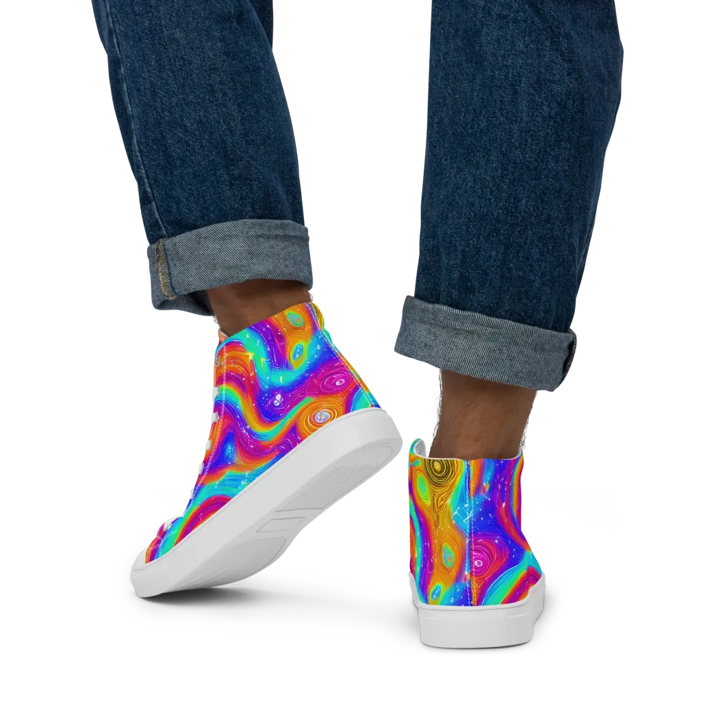 Color Cyclone on Men's High Top Canvas Shoes — Back