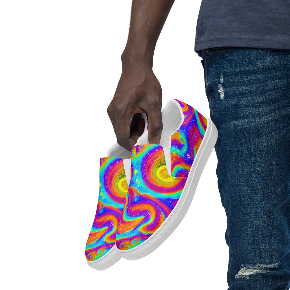 Color Cyclone on Men's Slip-On Canvas Shoes — Left Front