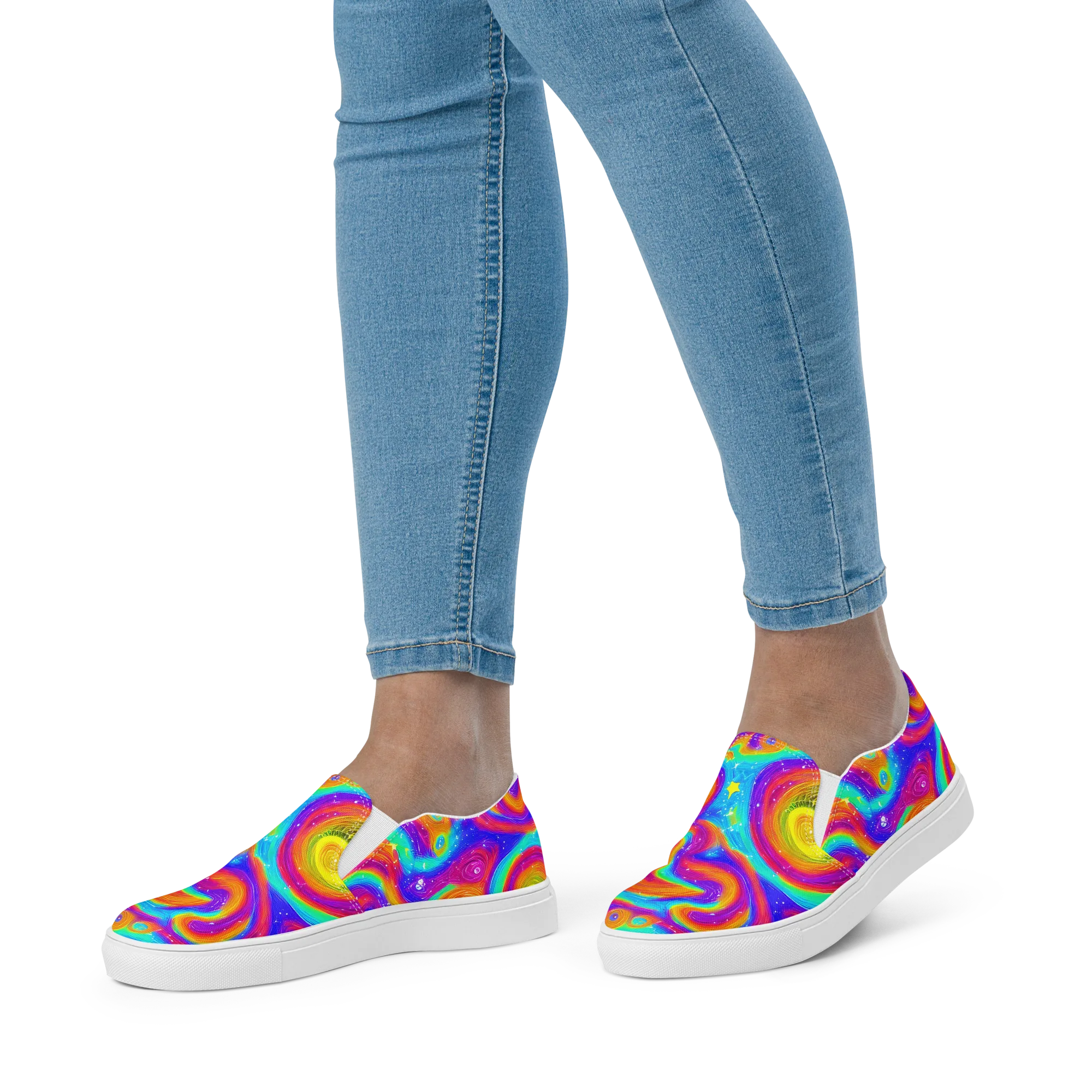 Color Cyclone on Women's Slip-On Canvas Shoes — Front