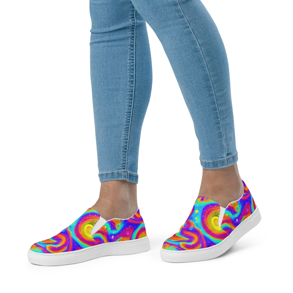 Color Cyclone on Women's Slip-On Canvas Shoes — Front