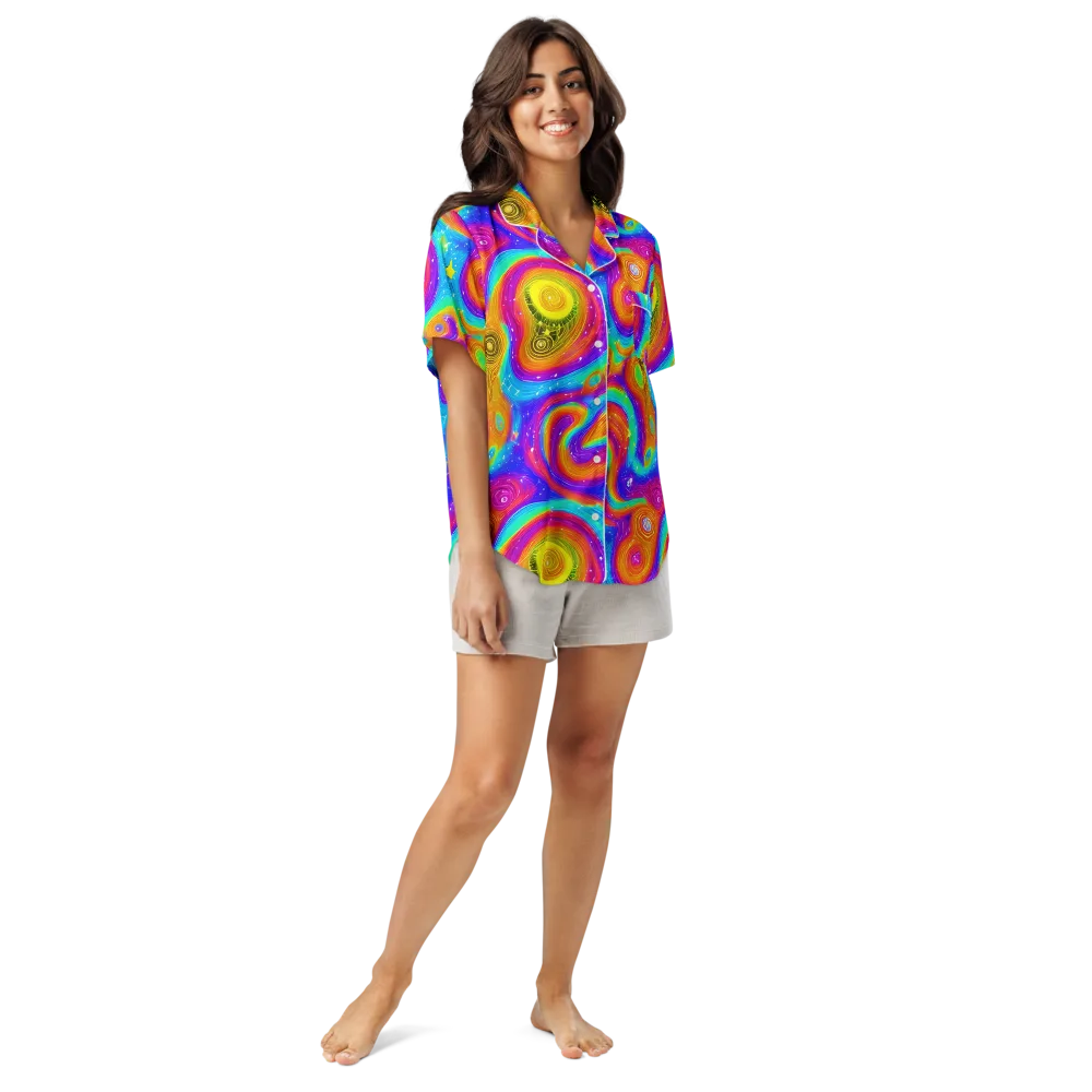 Color Cyclone on Women's Short Sleeve Pajama Top — Front