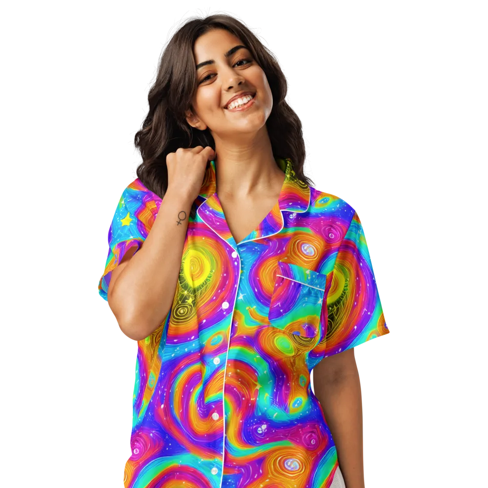 Color Cyclone on Women's Short Sleeve Pajama Top — Front