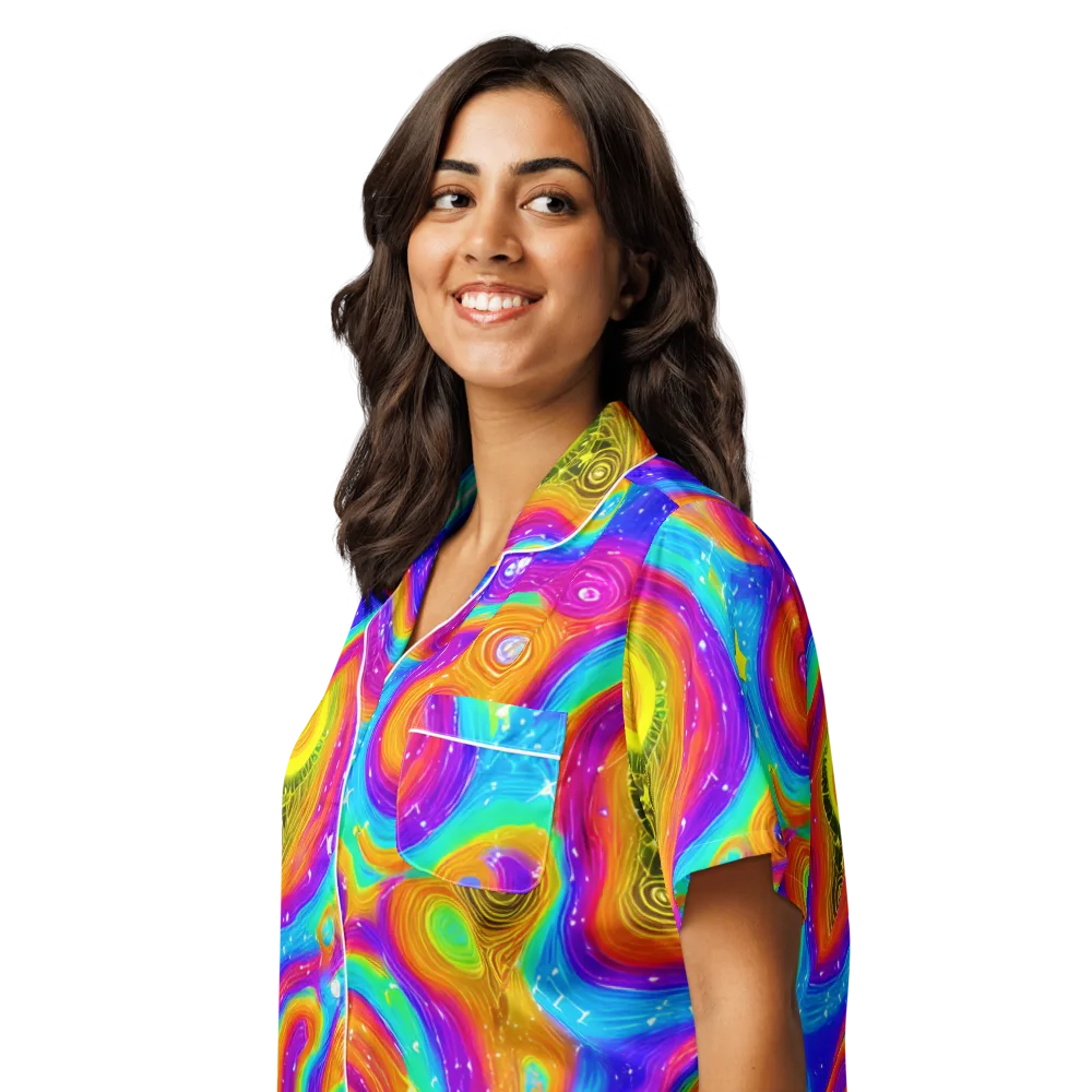 Color Cyclone on Women's Short Sleeve Pajama Top — Left Front