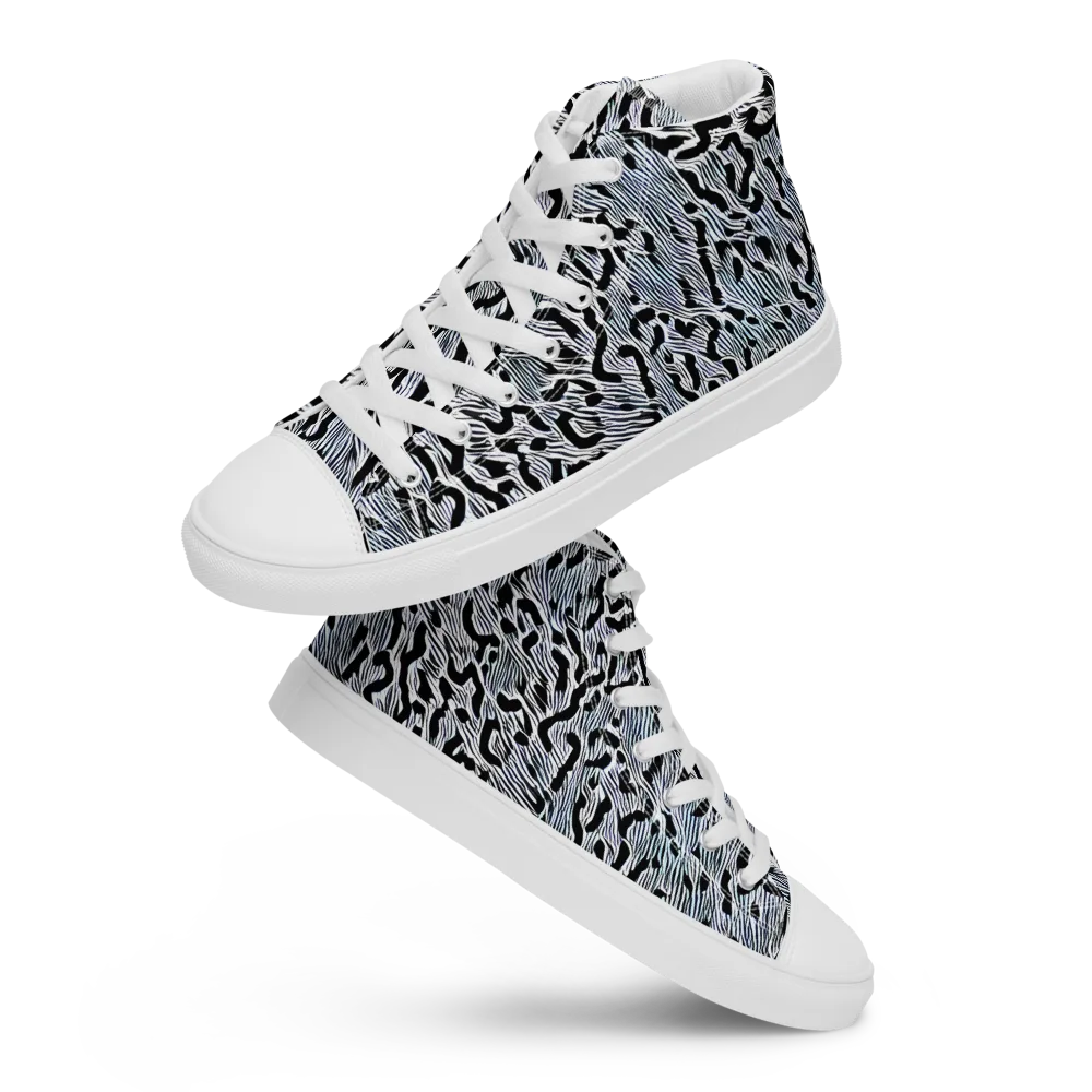 Noir Zebra on Men's High Top Canvas Shoes — Front