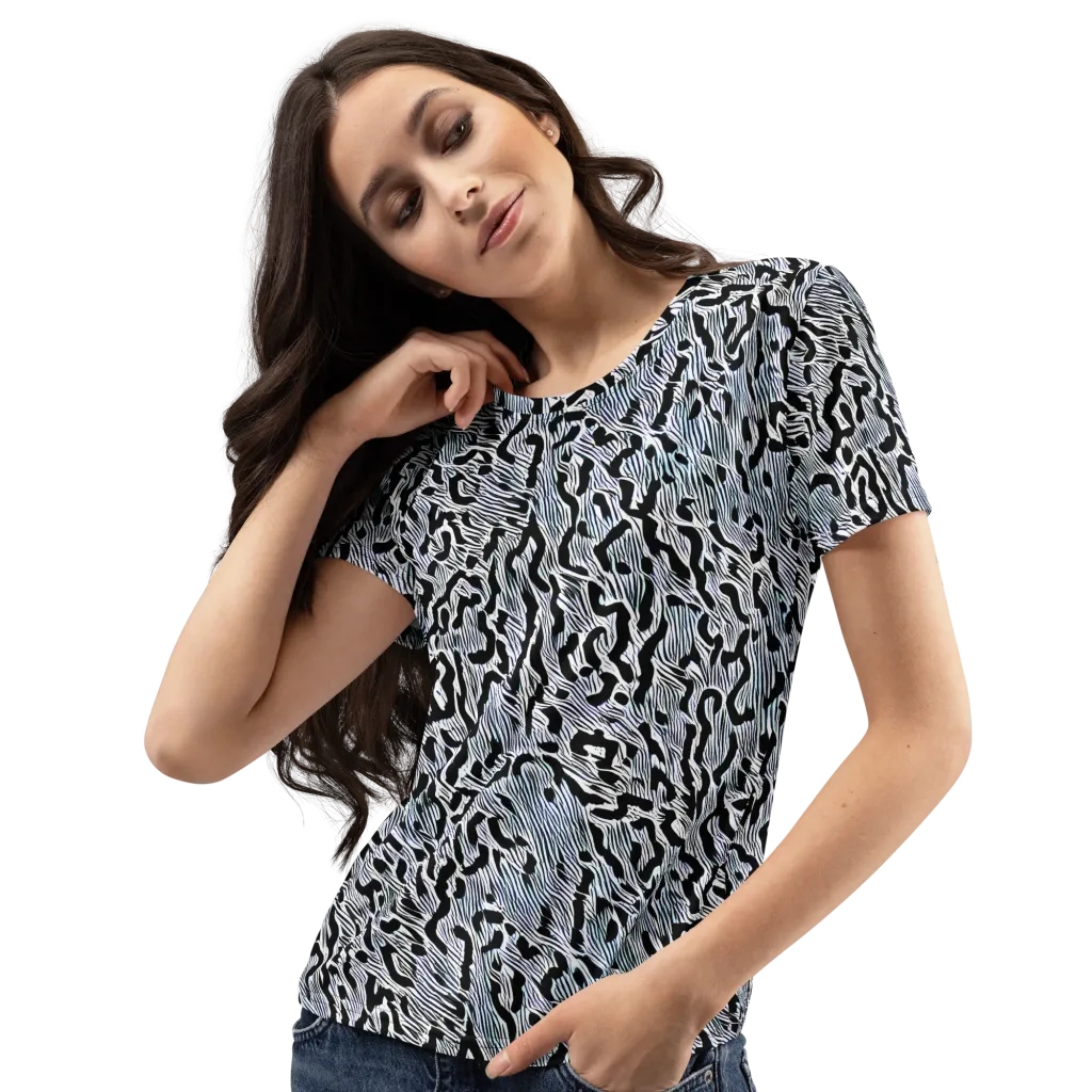 Noir Zebra on Women's Crew Neck T-Shirt — Left Front