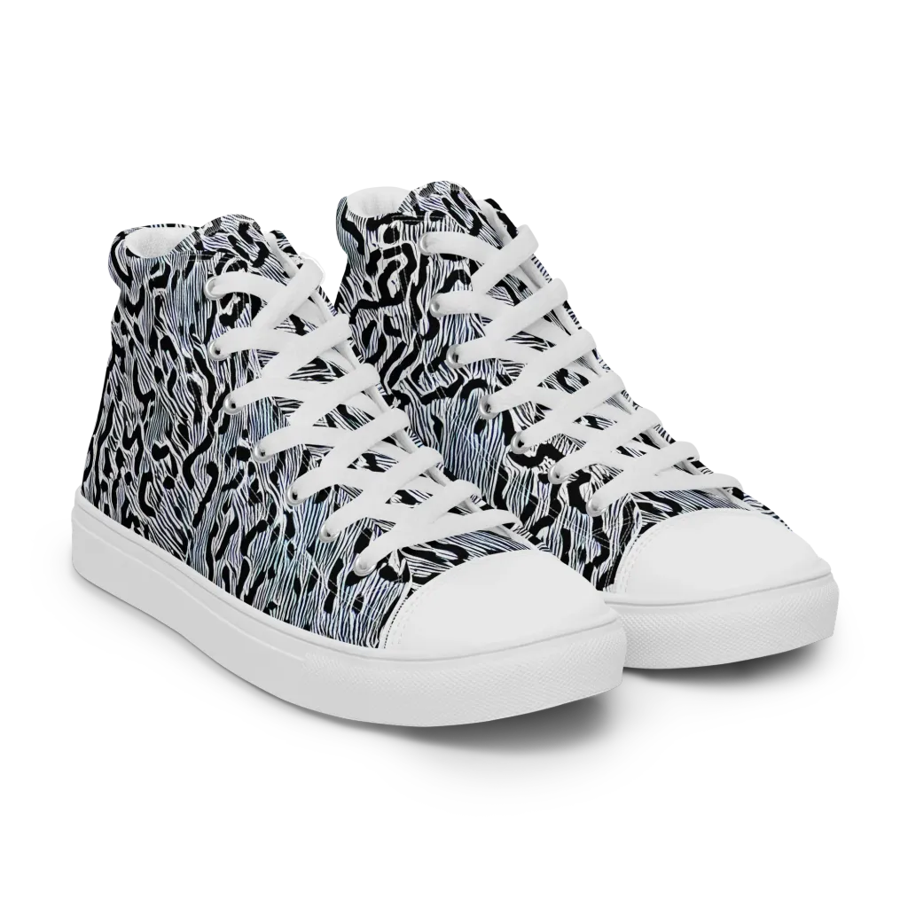 Noir Zebra on Women's High Top Canvas Shoes — Right Front