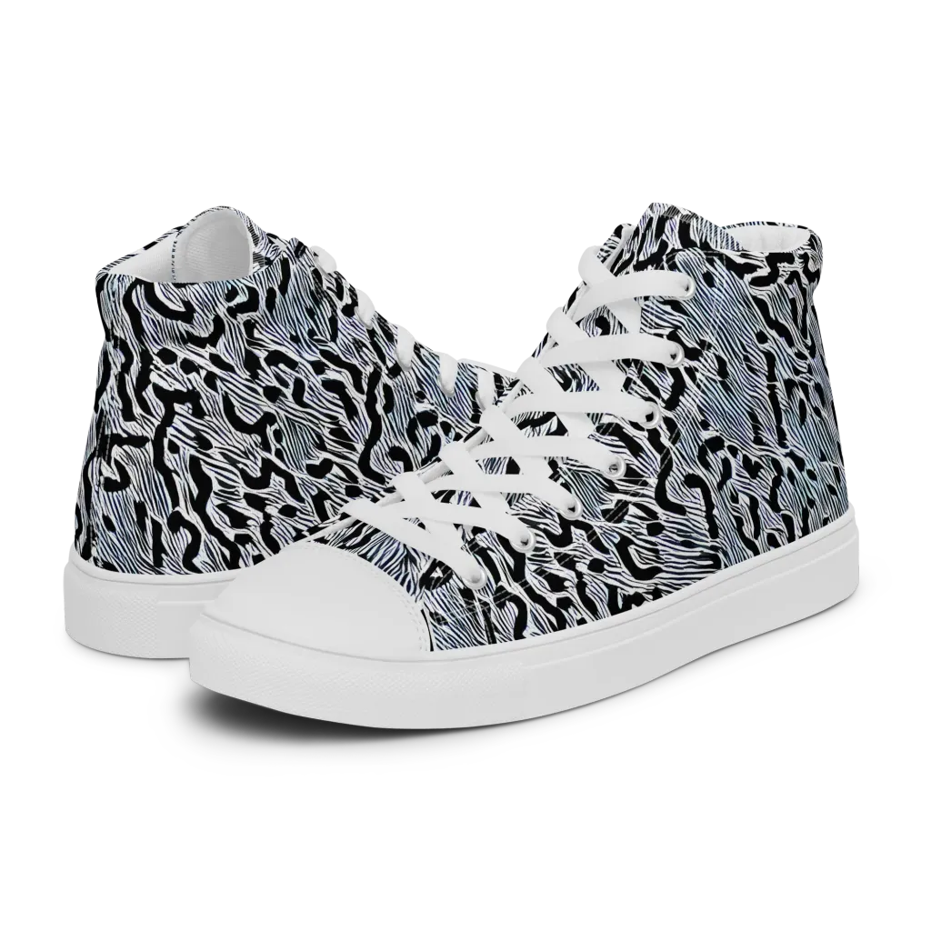 Noir Zebra on Women's High Top Canvas Shoes — Left