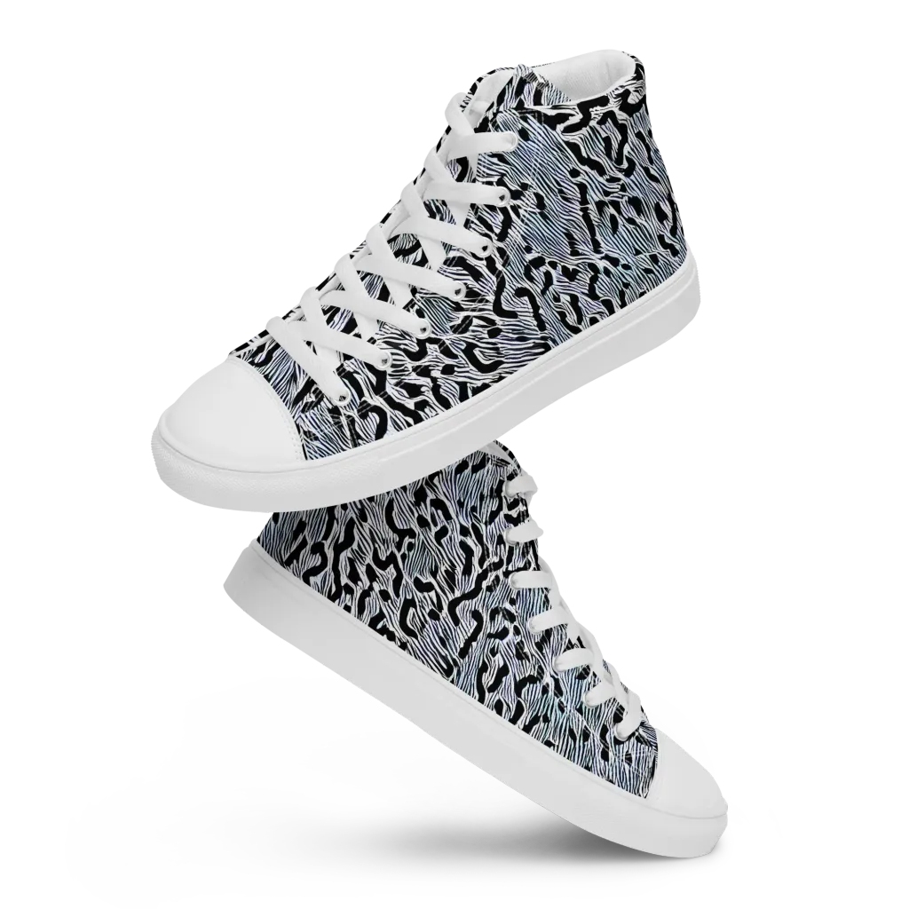Noir Zebra on Women's High Top Canvas Shoes — Front