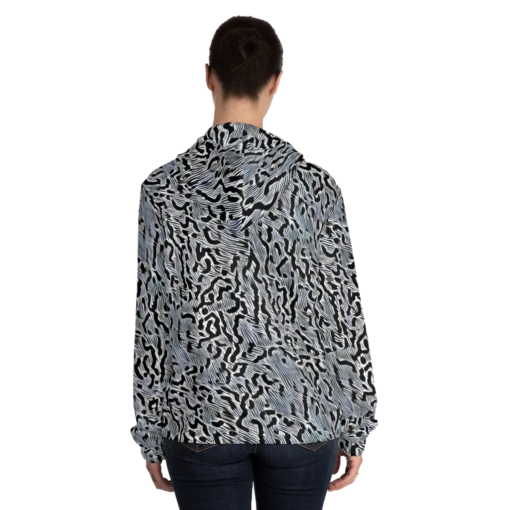 Noir Zebra on Women's Full-Zip Hoodie — Back On Person