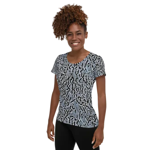 Noir Zebra on a Women's Athletic T-Shirt
