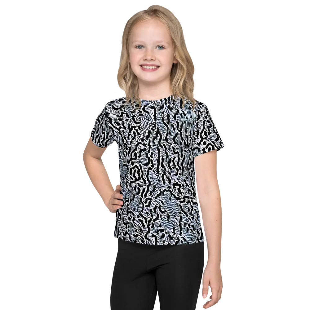 Noir Zebra on Kids Crew Neck T-Shirt — Front