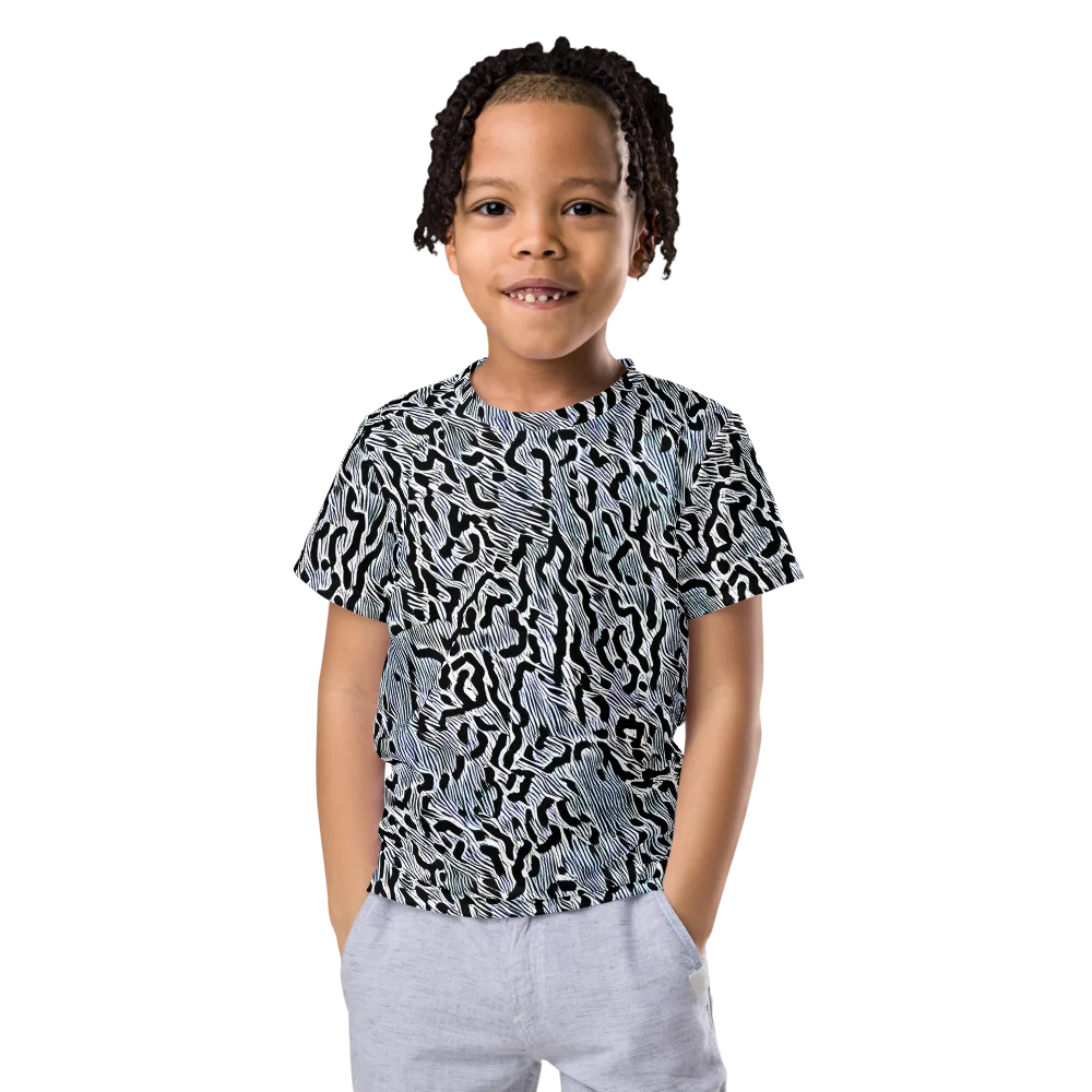 Noir Zebra on Kids Crew Neck T-Shirt — Front