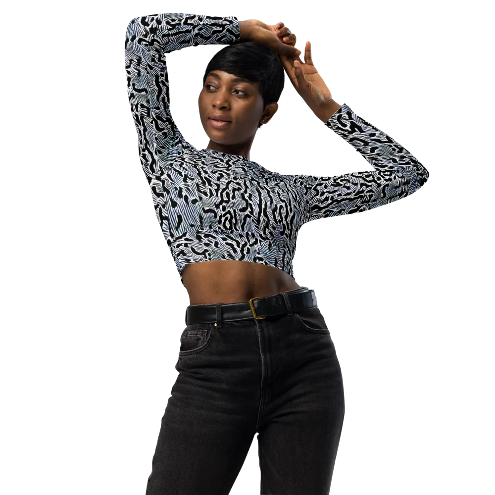 Noir Zebra on Long Sleeve Crop Top — Front