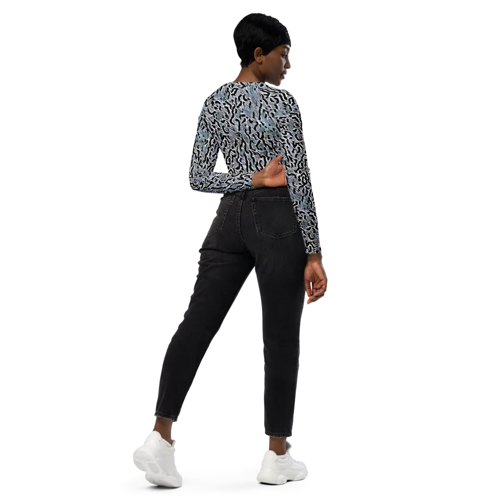 Noir Zebra on Long Sleeve Crop Top — Right Back