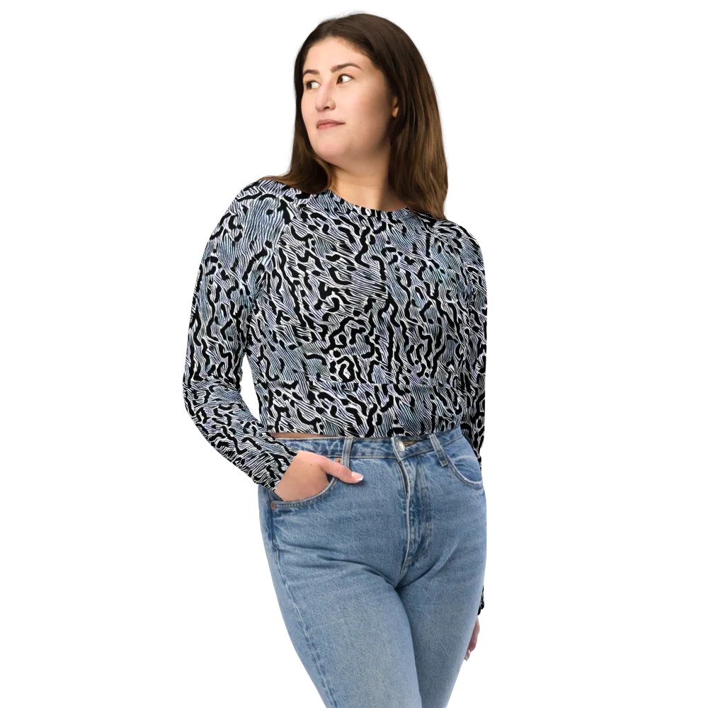 Noir Zebra on Long Sleeve Crop Top — Front