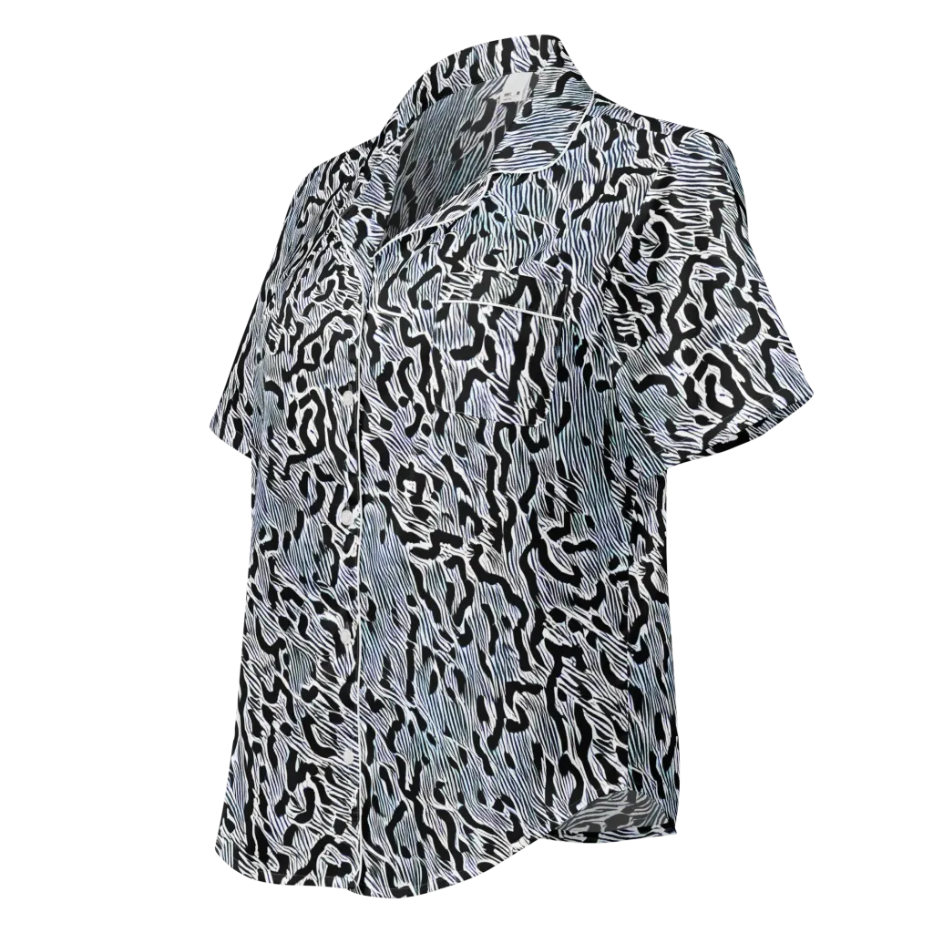 Noir Zebra on Women's Short Sleeve Pajama Top — Left Front
