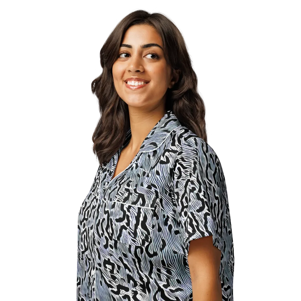 Noir Zebra on Women's Short Sleeve Pajama Top — Left Front