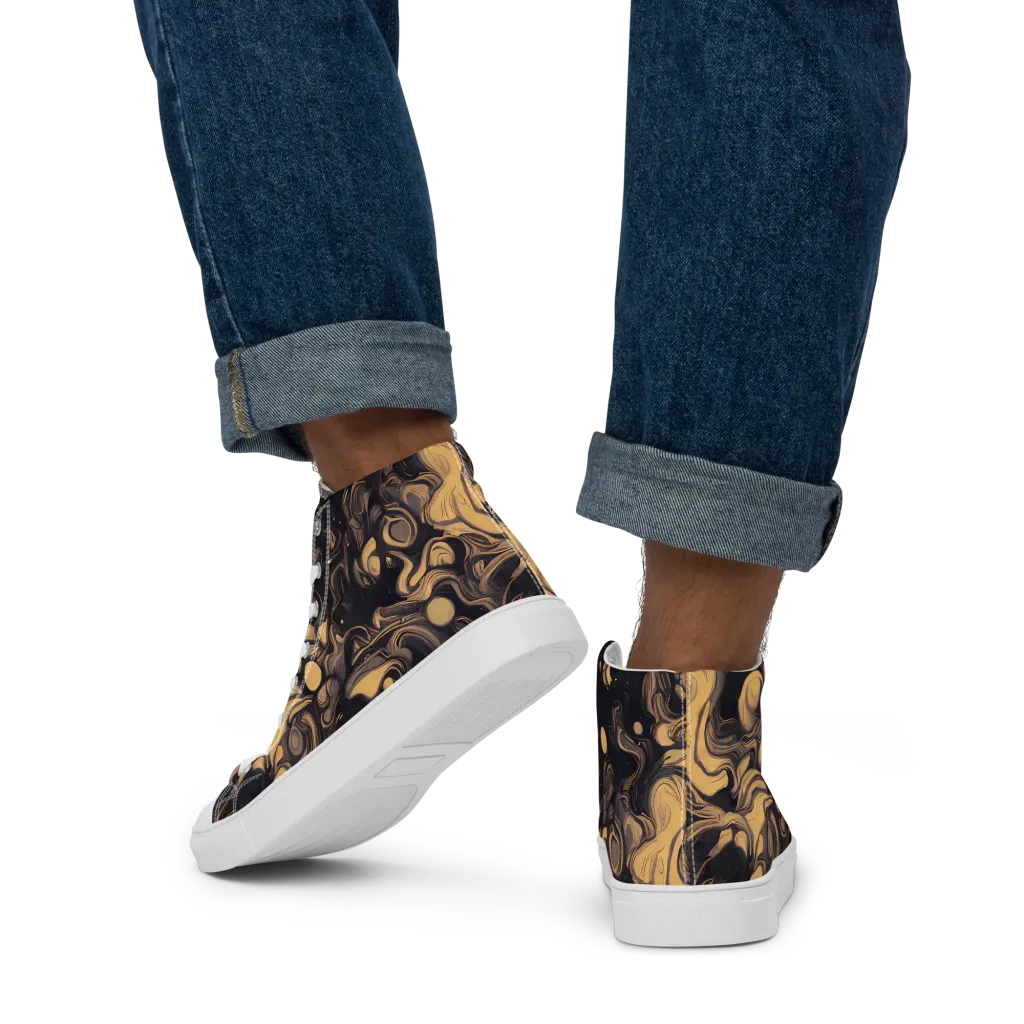 Nocturne Flow on Men's High Top Canvas Shoes — Back